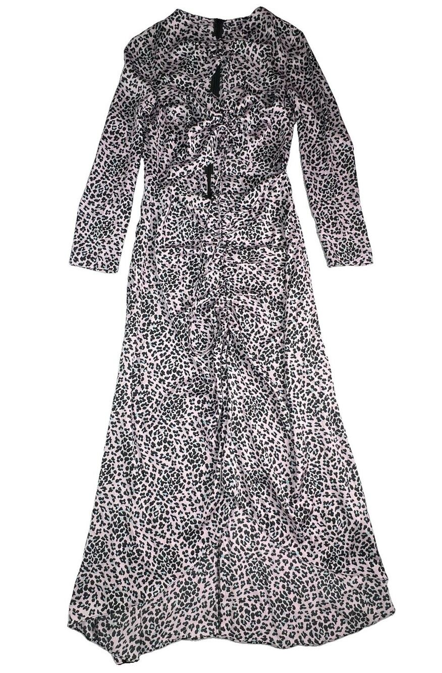 Maje Pink Satin Leopard Print Cutout Maxi Dress Size Small